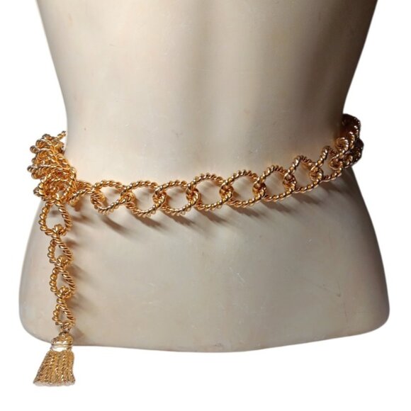 Nautical Gold Tone Rope Chain Belt with Tassel Adjustable Waist up to 36\
